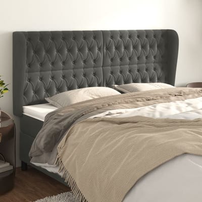 vidaXL - Hoofdbord - met - randen - 183x23x118/128 - cm - fluweel - donkergrijs