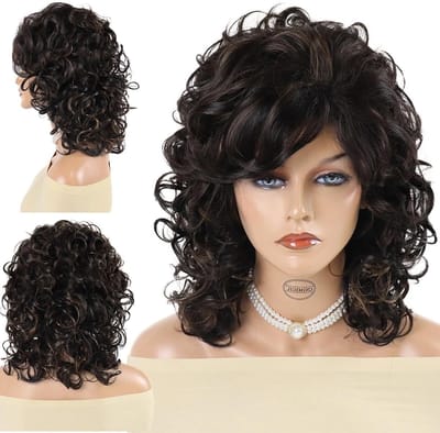 70er Schouderlange Bruine Pruik met Vlecht voor Vrouwen - Dikke en Flexibele Cosplay Pruik voor Feestjes en Dagelijks Gebruik van Synthetische Vezels