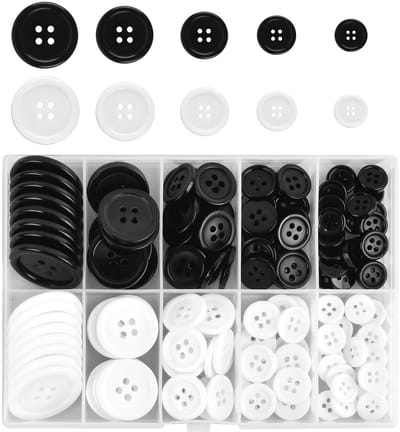 Ynkkvre - 160 Stuks Knopen Voor Kleding -4 gaten- Hars Set - Ronde Mode Naaiknopen - Doe-Het-Zelf - Scrapbooking en Ambachtelijke Decoraties (Zwart-Wit)