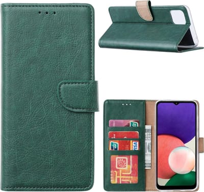 Hoesje Geschikt Voor Samsung Galaxy A22 Bookcase Groen - Portemonee hoesje Hoesje Geschikt Voor Samsung Galaxy A22 5G