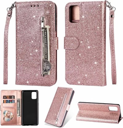 Portemonnee Hoesje - Wallet Case - Rits Sparkly Glitter - Telefoonhoes met Kord Geschikt voor: Samsung Galaxy Note 10 Lite & Galaxy A81 - Rosegoud