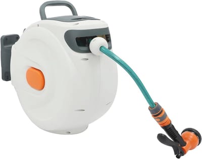 Slanghaspel Tuinslang - Waterslangtrommel Wandmodel - Tuin Irrigatie - Automatisch Oprollen - 20 meter - Wit