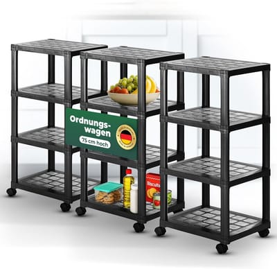 Novaliv set van 3 rolwagens met 4 niveaus, zwart, badkamerplank, badkamerplank, badkamerkeuken opbergwagen, zijwagen, alleskunner, schoonmaakwagen, opbergwagen, kast, knutselwagen, opbergorganizer