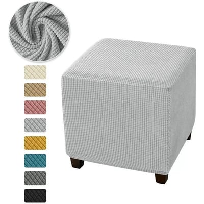 1 STuks Vierkante Poefhoes Elastische All-inclusive Voetenbankhoes Anti-vuil Jacquard Voetenbankhoes Beschermer voor Woonkamer