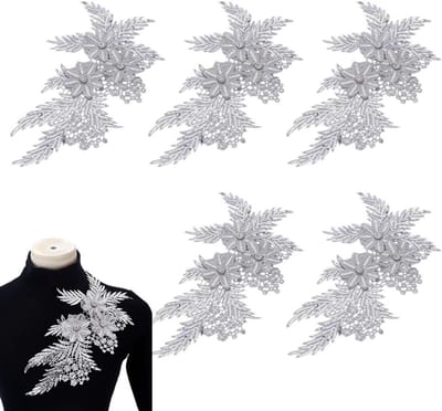 6 Stuks Bruidsnaai Appliqué met Gele Bladeren, 3D Bloem Sequins en Strass Patches voor Bruidsjurk en Avondkleding Decoratie