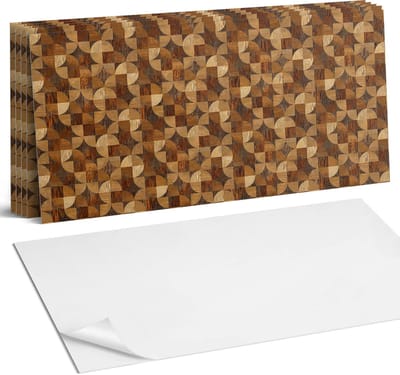 Coloray Plaktegels - Geometrisch houtpatroon Wandtegel Zelfklevend - 60 cm x 30 cm - Bruin Plaktegels - 6 stuks - Rechthoek PVC Tegels - Plaktegels Keuken - Zelfklevende Vloertegels Badkamer - Vinyltegels Vloer Zelfklevend - Zelfklevende Wandtegels