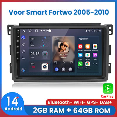 Awesafe Autoradio - Geschikt Voor Mercedes Benz Smart Fortwo 2005 t/m 2010 - RAM 2GB+ROM 64GB - Android 14 - Draadloos Apple Carplay & Android Auto - Bluetooth & Wifi GPS Navigatie