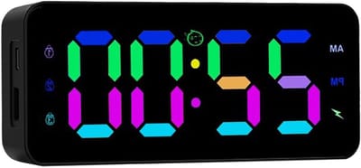 Digitale wekker met meerdere kleurmodi en instelbare helderheid, drie alarmtijdmodi, snooze-functie, 12/24H, dubbele voeding optioneel, klein en compact in zwart - ideaal voor elke kamer