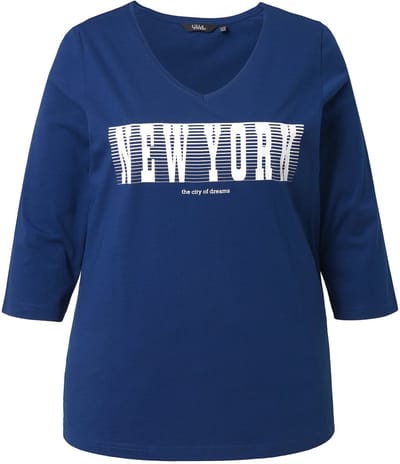 Ulla Popken - Dames - Shirt New York slim V-hals 3/4-mouw - Donkerblauw - Maat 42+