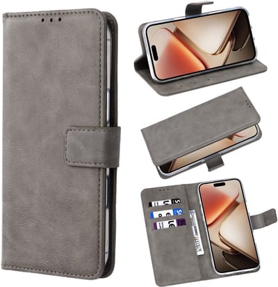 Casemania Hoesje Geschikt voor Samsung Galaxy A17 5G - Grijs - Portemonnee Bookcase met Pasjeshouder en Standaardfunctie