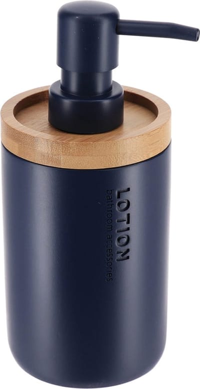 Tendance Zeeppompje 102 series - blauw - bamboe rand - PS - D7,5 x H17 cm - vrijstaand - zeepdispenser - 230 ml