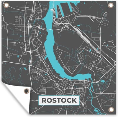 Tuin poster Blauw – Duitsland – Plattegrond – Stadskaart – Kaart – Rostock - 200x200 cm - Tuindoek