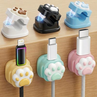 Namajunas - Zelfklevende kabelclips - Kabelhouder - Kabelklem bureau - 12 stuks schattig kattenklauw magnetische kabelorganizerclips - Kabel management - Kabelklemmen voor nachtkastje, keuken, thuiswerkplek - Grappig cadeau voor kattenliefhebbers