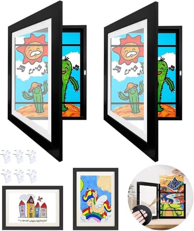 Dailygoods - 2 Stuks Kunstfotolijsten voor Kinderen - A4 Scharnieren, Houten Fotolijst