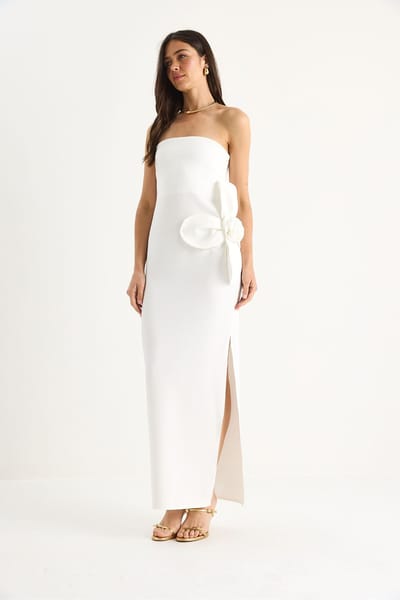 Strapless Bloemen Maxi Jurk met Strikdetail