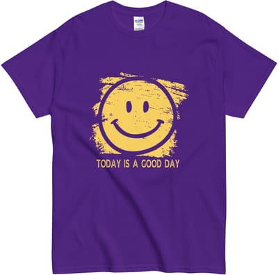 Smiley T Shirt - Dames Heren - Today is a Good Day - Opdruk voor Geluk en Energie - Paars – M