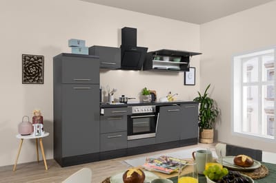 Goedkope keuken 280  cm - complete keuken met apparatuur Amanda  - Eiken grijs/Grijs - soft close - keramische kookplaat - vaatwasser - afzuigkap - oven    - spoelbak