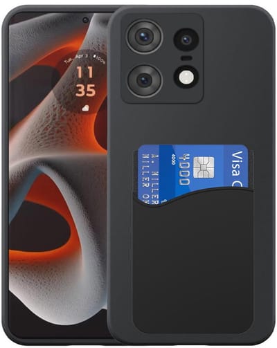 Geschikt voor Motorola Edge 50 Pro Telefoonhoesje met Siliconen Pasjeshouder - Flexible Back Cover Case Siliconen TPU with Silicone Cardslot - Zwart - Smartphonica geschikt voor Motorola Edge 50 Pro