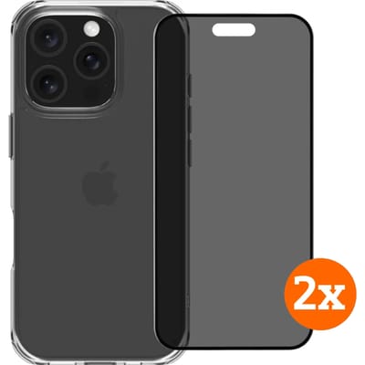 BlueBuilt Protective Cover iPhone 16 Pro Transparant + Privacy Screenprotector Duo Pack