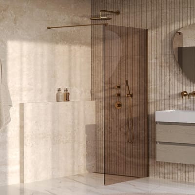 Brauer Oblivion - Inloopdouche - Brons Glas - 90 x 200 cm - incl. Glascoating - PVD Goud Geborsteld