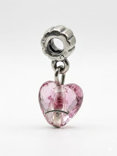 Quiges - Glazen - Hanger - Bedels - Roze - Hartje - Met - Bloem Bead Past op alle bekende merken - armband