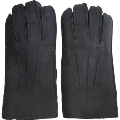 Heren zwarte luxe schapenvacht suède leren handschoenen