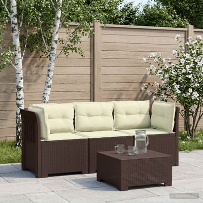 vidaXL - 3-Zits - Tu - bank - met - Kussens - Rattan - Look - PP - Bruin