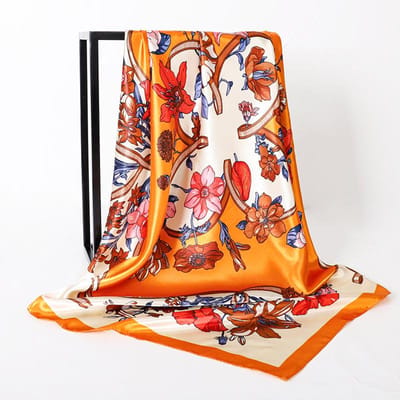 Mode Zijde Vierkante Sjaal Voor Vrouwen Haarband Zachte Neckerchief Vintage Hijab Bloemenprint Hoofddoek Vrouwelijke Pashmina Bandana 90x90cm gray