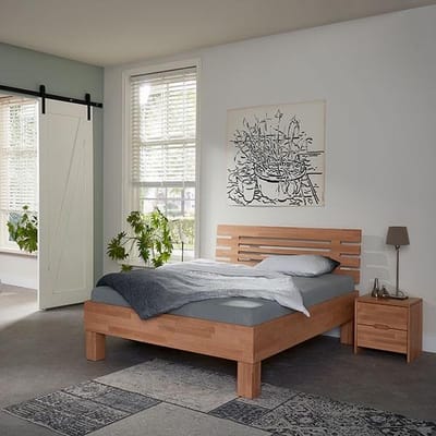Bed Box Wonen Massief beuken houten bed Varna Basic 180x210 cm Natuur gelakt