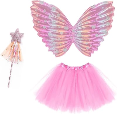 3-delige Feeënvleugel Kostuumset voor Kinderen, Ideaal voor Halloween, Verjaardagen en Carnavalsfeesten, Inclusief Vleugels en Accessoires