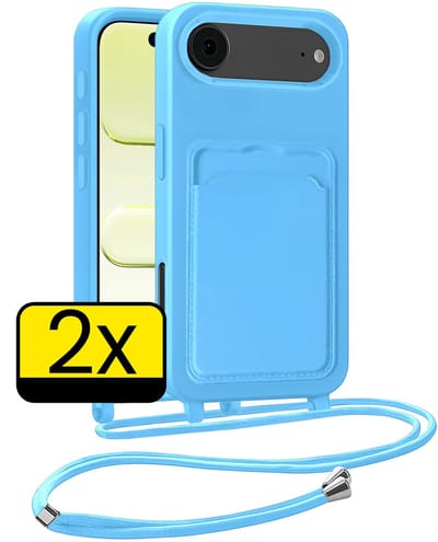 Hoesje Geschikt voor iPhone Air Telefoonhoesje Met Koord Case Pashouder Siliconen - Hoes Geschikt voor iPhone Air Hoesje Met Kaarthouder - Lichtblauw - 2 Stuks