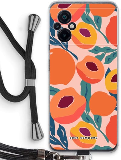 Case Company® - Hoesje met koord geschikt voor Xiaomi Poco M5 hoesje met Koord - Perzik - Telefoonhoesje met Zwart Koord - Bescherming aan alle Kanten en Over de Schermrand
