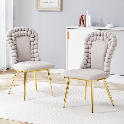 MODENUIT Eetkamerstoel - Set van 2 - Hoge Rugleuning met Kralenrand - Voor Eetkamer - Fluweel Lichtgrijs