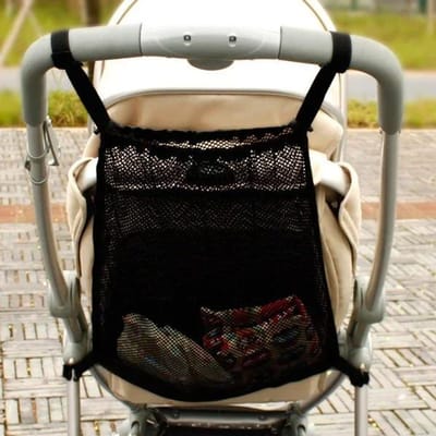 Filet de rangement pour poussette de bébé Filet pour siège de poussette de bébé Grande capacité Sac suspendu de rangement pour couches Biberons Jouets noir