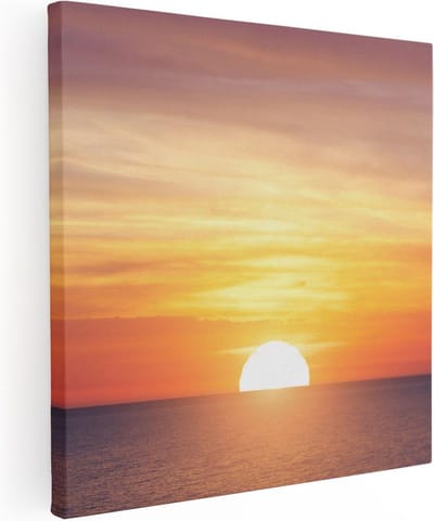 Artaza Canvas Schilderij Zonsondergang Zee - 80x80 cm - Wanddecoratie Strand - Muurdecoratie Zon - Schilderijen Op Canvas