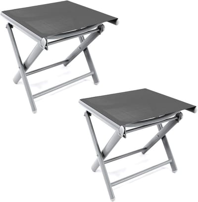 Set van 2 inklapbare tuinvoetenbankjes van weerbestendig aluminium