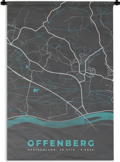 Wandkleed - Wanddoek - Stadskaart – Offenberg – Duitsland – Plattegrond – Kaart - 120x180 cm - Wandtapijt