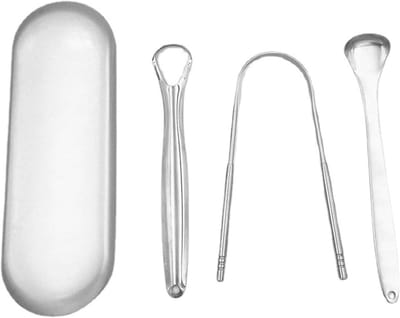 Tongreiniger Set - Tongschraper Mondhygiëne - Frisse Adem - Roestvrij Staal - Compact Formaat - Zilver