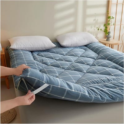 Draagbare Japanse futonmatras, wasbare hoes, opvouwbaar oprolbed voor kamperen, dik slaapmatras voor studentenslaapzalen, licht blauw (90 x 200 cm)