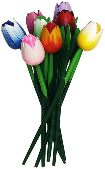 Houten tulpen mix boeket 8 stuks 33cm - Gekleurde tulp bloemen boeket - Hollandse tulpen - Holland souvenirs - Kunstbloemen - Kunst tulpen