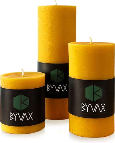 Bijenwas Stompkaarsen Set Rustiek | 3 stuks | 7,5/12/18cmHoog | 100% Zuivere bijenwas kaars | Handgemaakt