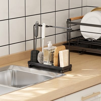 BROËL™ Vaatdoekhouder - Aanrecht Organiser - Keuken Organizers - Afdruiprek - Gootsteen Organizer - Aanrechtorganizer - Anti-roest - Hoge Kwaliteit - Zwart