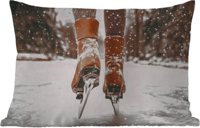 Buitenkussens - Schaatsen - IJs - Winter - Sneeuw - 60x40 cm - Weerbestendig