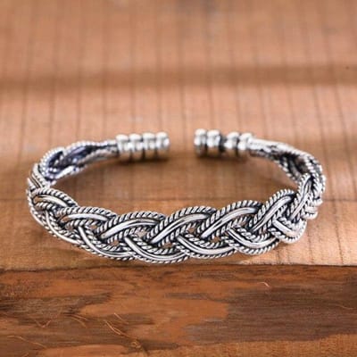 925 Sterling Zilver Gedraaide Holle Armband Bangel Vrouw Man Retro Hand Sieraden brown