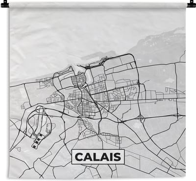 Wandkleed - Wanddoek - Plattegrond - Kaart - Stadskaart - Frankrijk - Calais - 180x180 cm - Wandtapijt