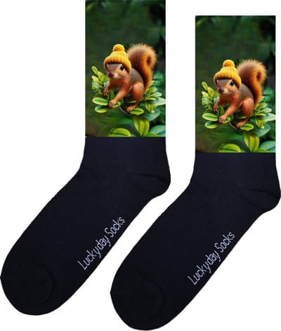 Eekhoorn - Struik - Print sokken - Leuke sokken - Verjaardag - Moederdag - Vaderdag - Valentijn - Sokken Voor hem - Sokken Voor haar - Kerst sokken - Grappige sokken - Vrolijke sokken - Sokken waar je vrolijk van wordt - Maat 37-44