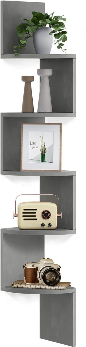 VASAGLE - Wandplank - Hoekplank - 5 Niveaus - Zwevend Rek - Slaapkamer Woonkamer Badkamer