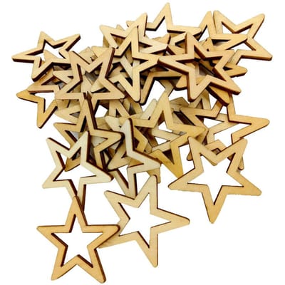 Lot de 25 décorations en forme d'étoile creuses en bois brut de 50 mm pour scrapbooking beige