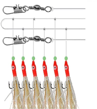 Haakaas 6-in-1 - Kunstmatige Aas - Nachtlicht - Zeevissen Rigs - Hoog Koolstofstaal - 7 cm - Lichtgevend - Kunstaas