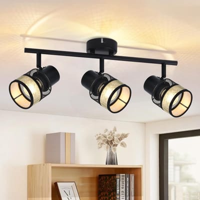 Glitzerlife - Plafondspot Plafondlamp - 3-Vlamig Vintage Design - Draaibare Led Plafondspot - E27 Fitting - Metaal En Stoffen Kap - Woonkamer Slaapkamer Keuken Hal - Zwart-Goud